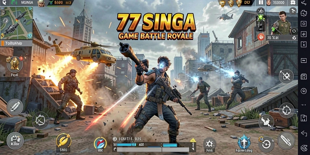 Tampilan gameplay seru dalam pertempuran Battle Royale 77SINGA.