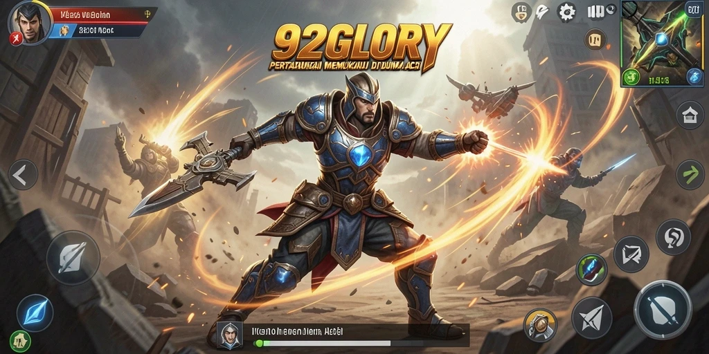 Screenshot aksi menegangkan dalam 92GLORY, menunjukkan pertarungan epik antar karakter.
