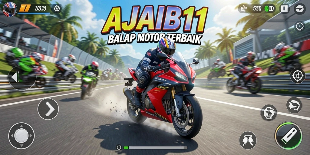 Tampilan gameplay AJAIB11 dengan aksi seru balap motor.