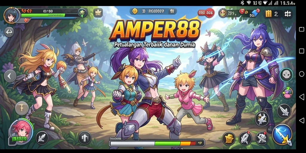 Tampilan gameplay menakjubkan dengan karakter anime yang ikonik.