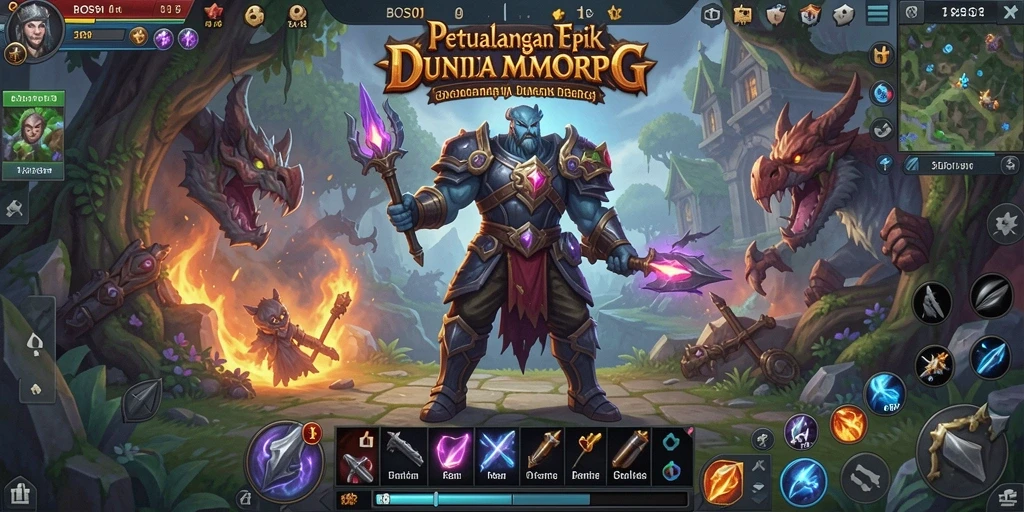 Tangkapan layar utama BOS01 menampilkan aksi seru dalam MMORPG.