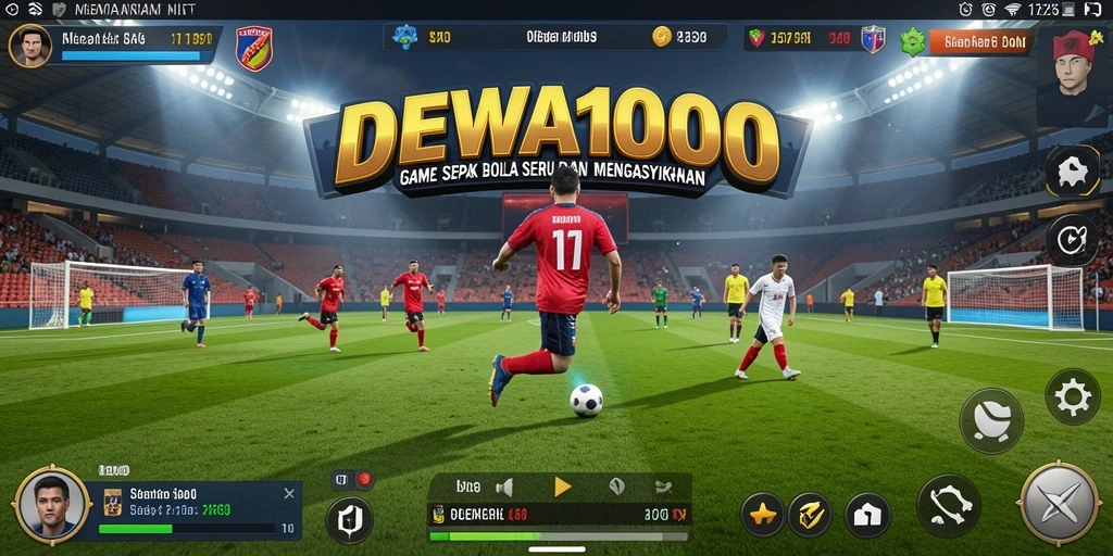 Tangkapan layar DEWA1000 menampilkan aksi seru dalam pertandingan sepak bola.