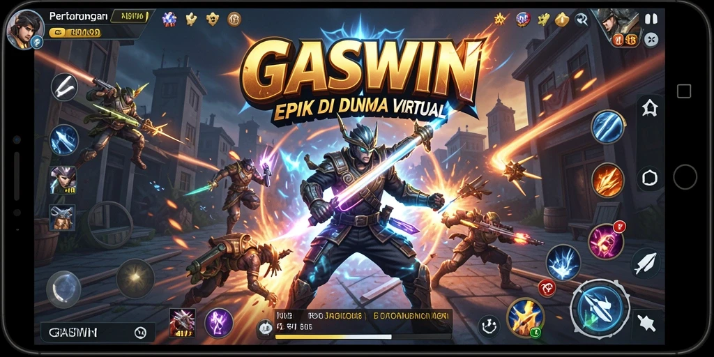 Tampilan gameplay seru GASWIN dengan pertarungan dinamis.