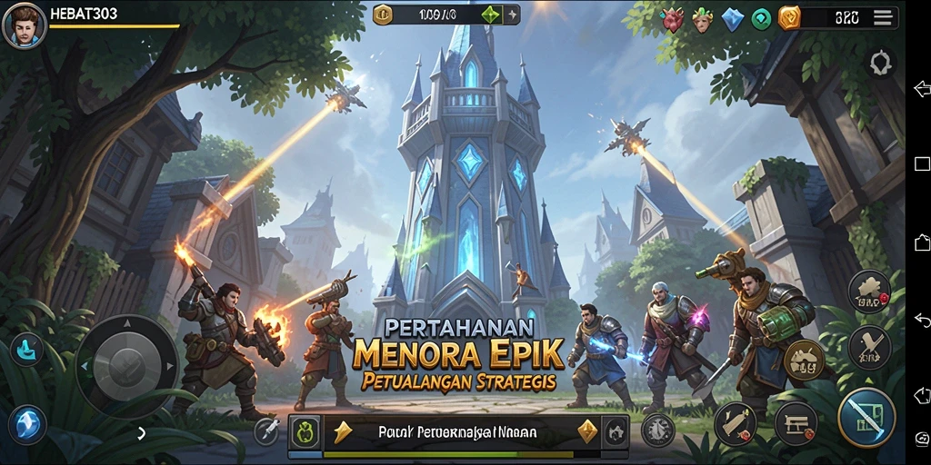 Tampilan gameplay epik HEBAT303 dengan pertahanan menara yang strategis.