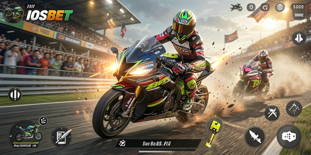 Tampilan gameplay balapan motor yang mendebarkan di IOSBET.