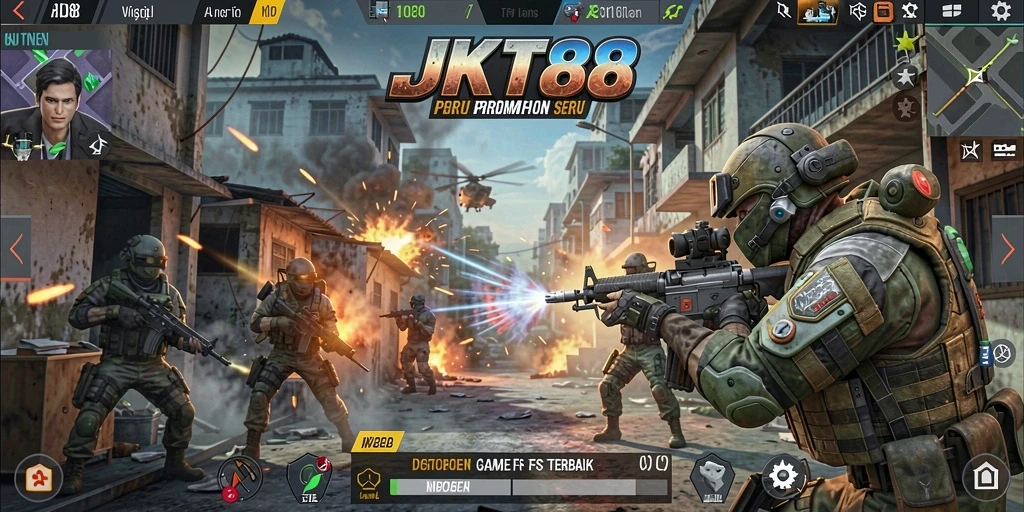 Tampilan Gameplay JKT88 menunjukkan pertempuran intens di lingkungan urban.