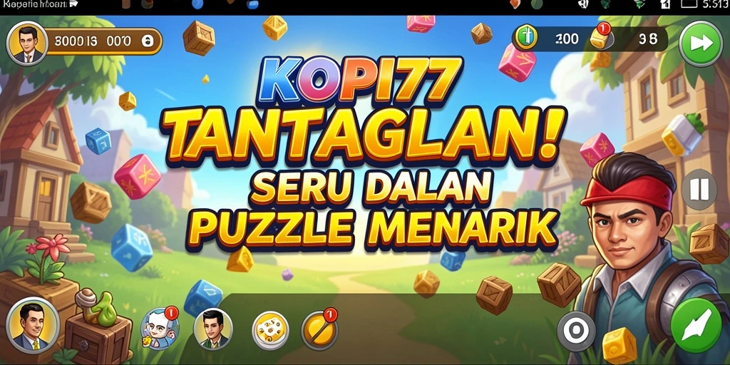 Screenshot utama KOPI77 menunjukkan gameplay menantang dengan berbagai puzzle.
