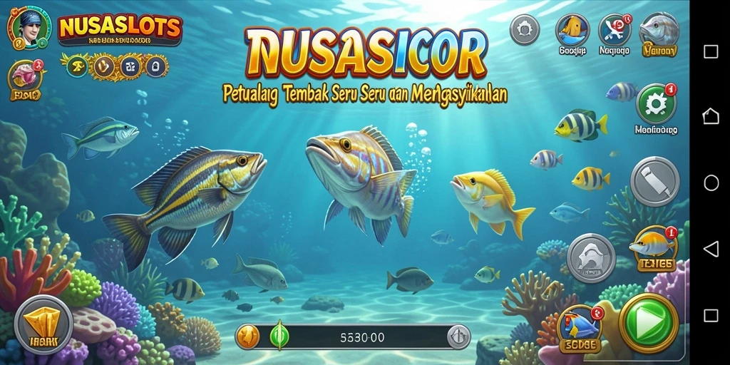 Tampilan gameplay seru NUSASLOTS saat menembak ikan.