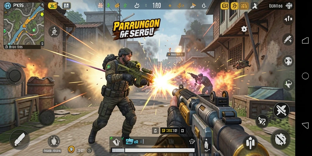 Gameplay PK95 menampilkan aksi tembak-menembak yang seru dan intens.