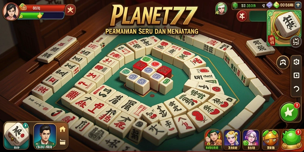Screenshot gameplay PLANET77 menampilkan permainan Mahjong yang menarik.