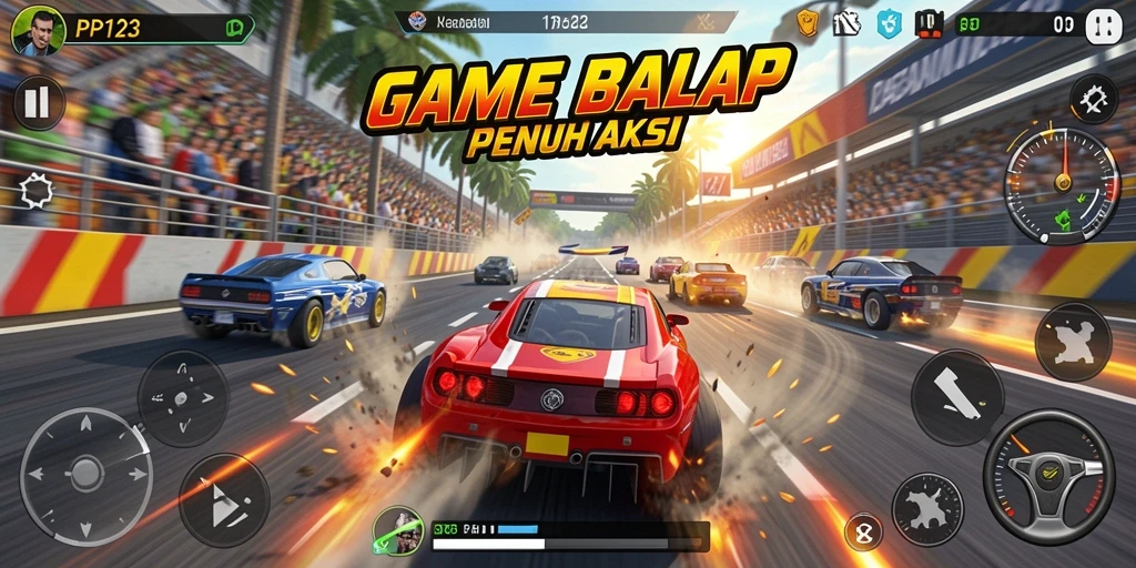 Gameplay utama PP123 yang seru dan menantang di trek balap.
