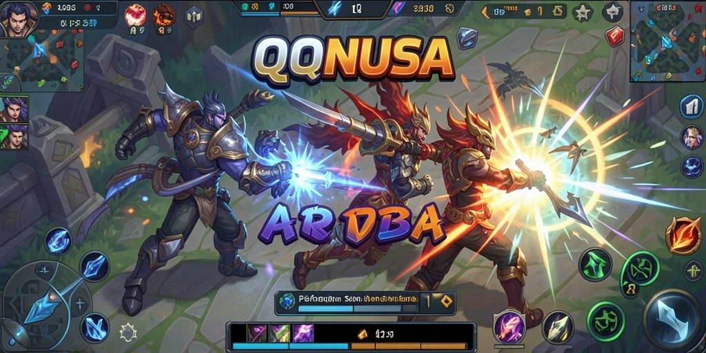 Tangkapan layar gameplay <strong>QQNUSA</strong> menunjukkan aksi seru dalam pertempuran MOBA.