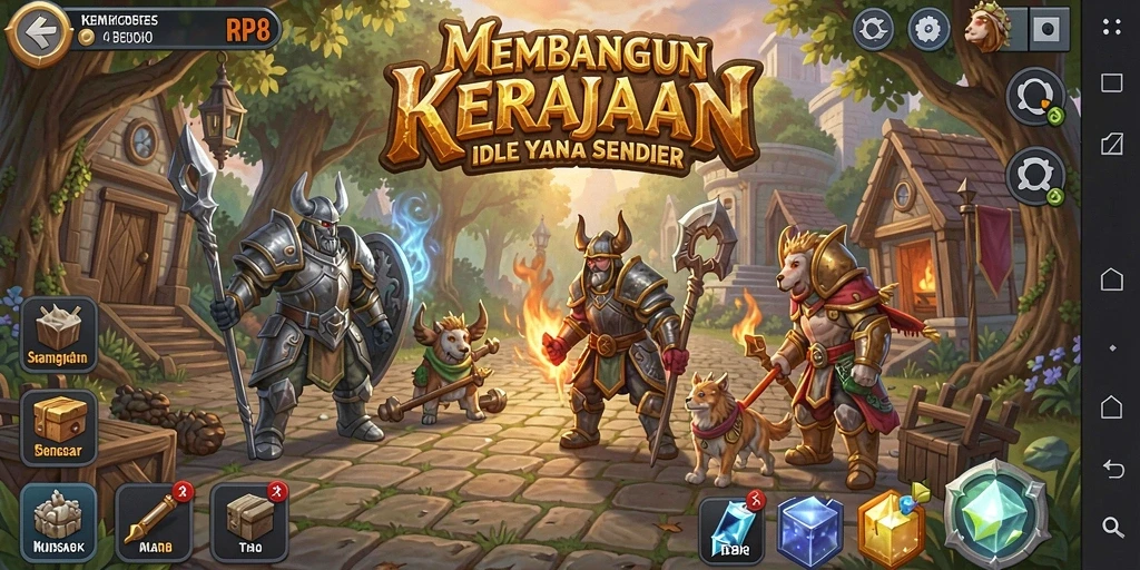 Tampilan gameplay RP8 dengan aksi membangun kerajaan yang menarik.