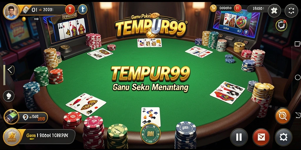 Gameplay seru TEMPUR99 dengan grafik menarik di meja poker.