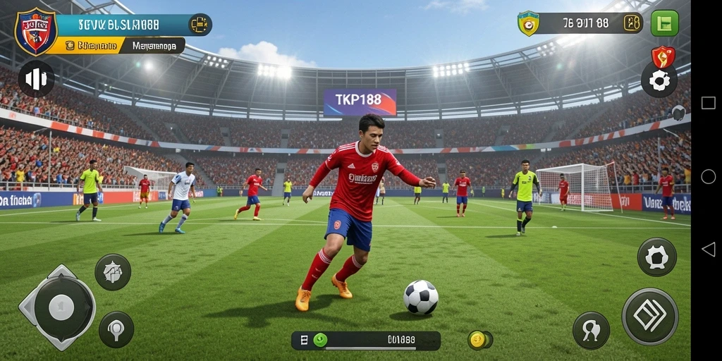 Tampilan gameplay TKP188 yang mengesankan dan sesuai dengan tema sepak bola.