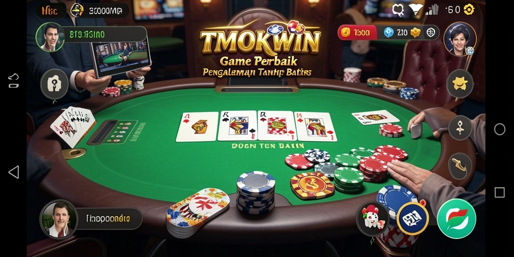 Screenshot utama TMOKWIN menunjukkan aksi seru permainan Poker.