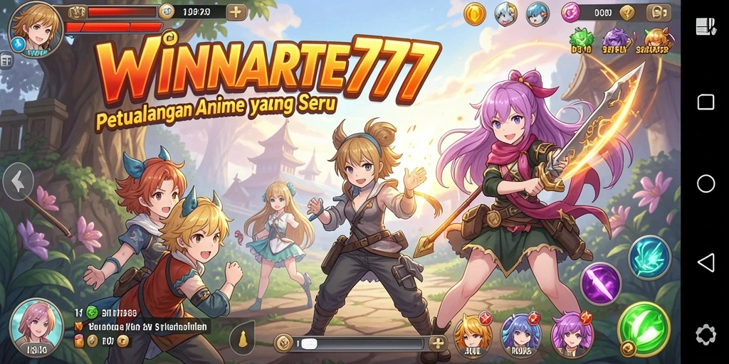 Tampilan gameplay WINRATE777 dengan karakter anime yang menawan.